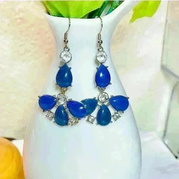 Blue Flower Statement Earrings - Picture 1 of 5